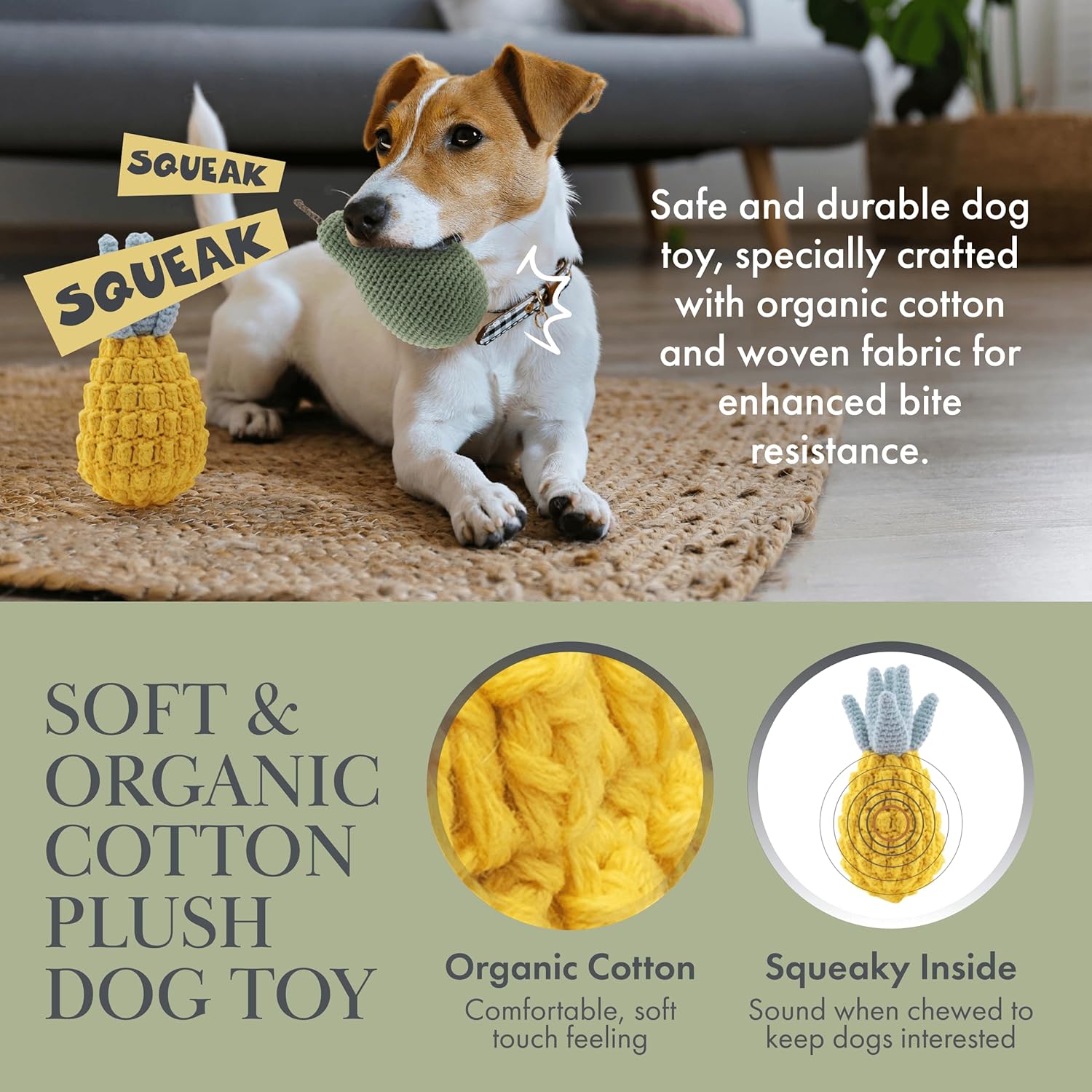 Pack 3 Juguetes Orgánicos para Perros | Zanahoria, Pera y Piña de Algodón