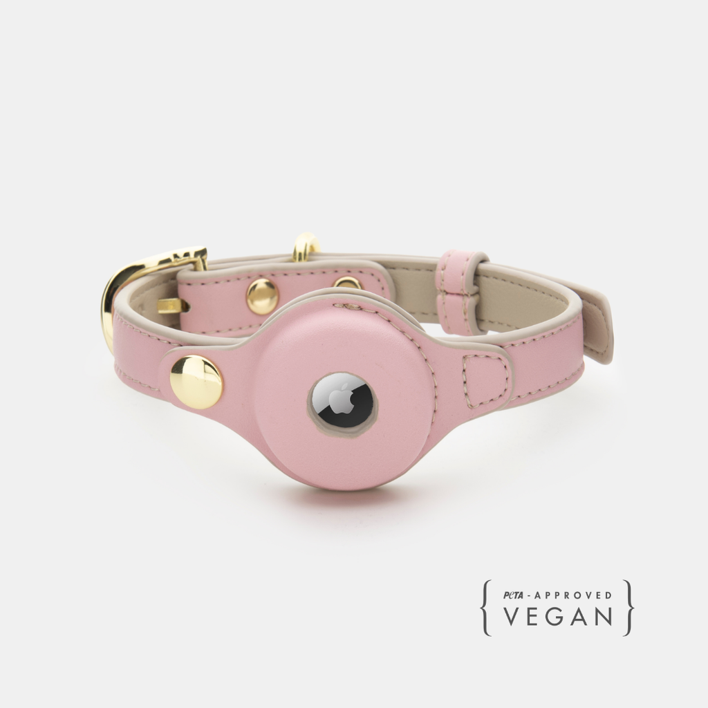 Collar con Soporte AirTag Rosa Claro | Cuero Vegano para Perros Cupertino