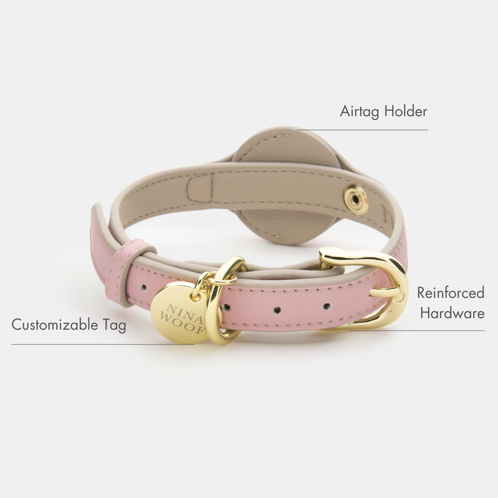 Collar con Soporte AirTag Rosa Claro | Cuero Vegano para Perros Cupertino