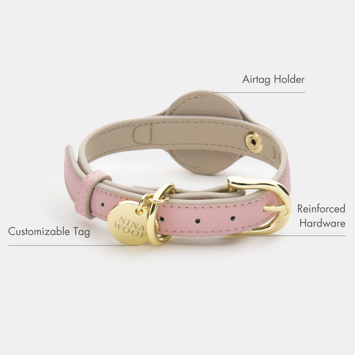 Collar con Soporte AirTag Rosa Claro | Cuero Vegano para Perros Cupertino