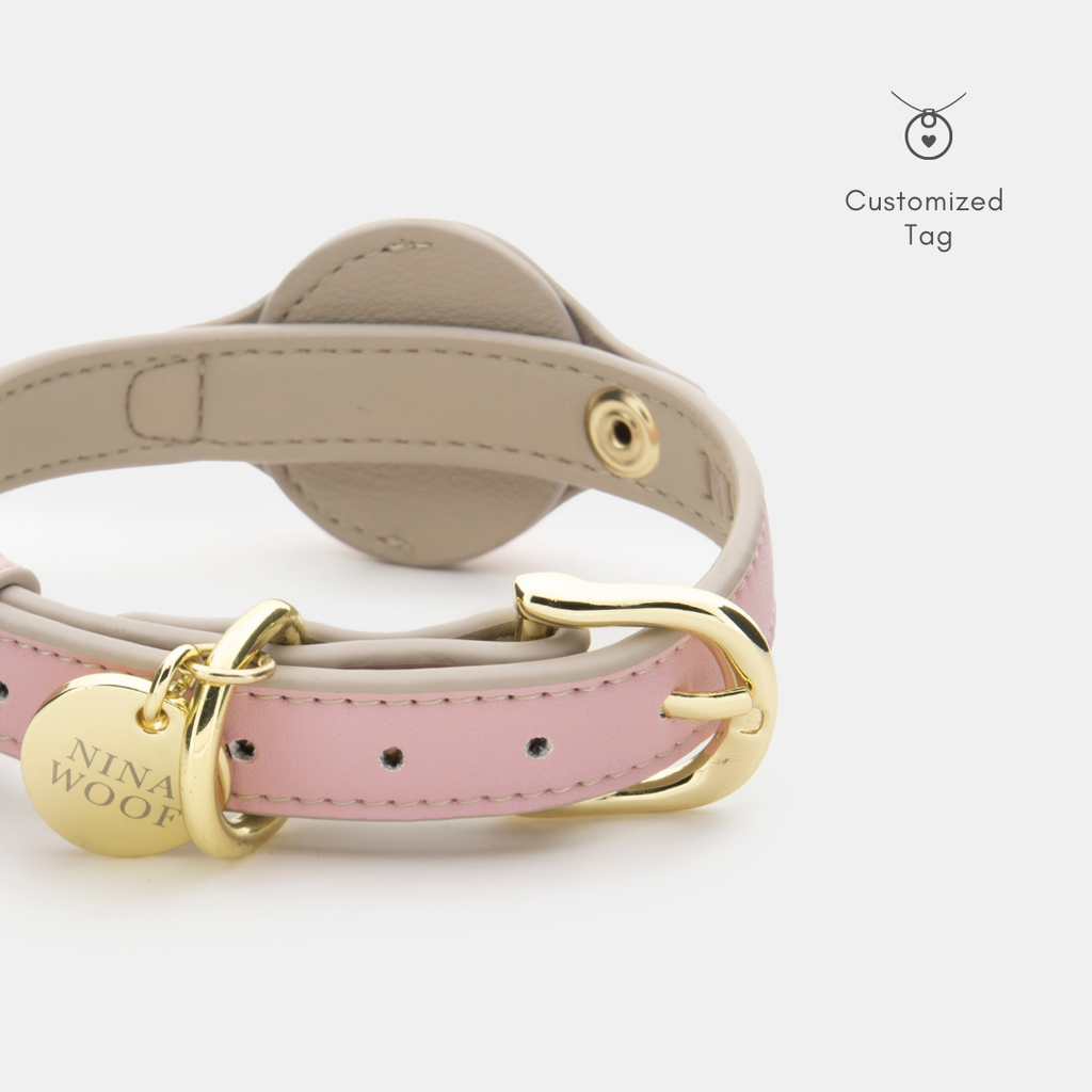 Collar con Soporte AirTag Rosa Claro | Cuero Vegano para Perros Cupertino