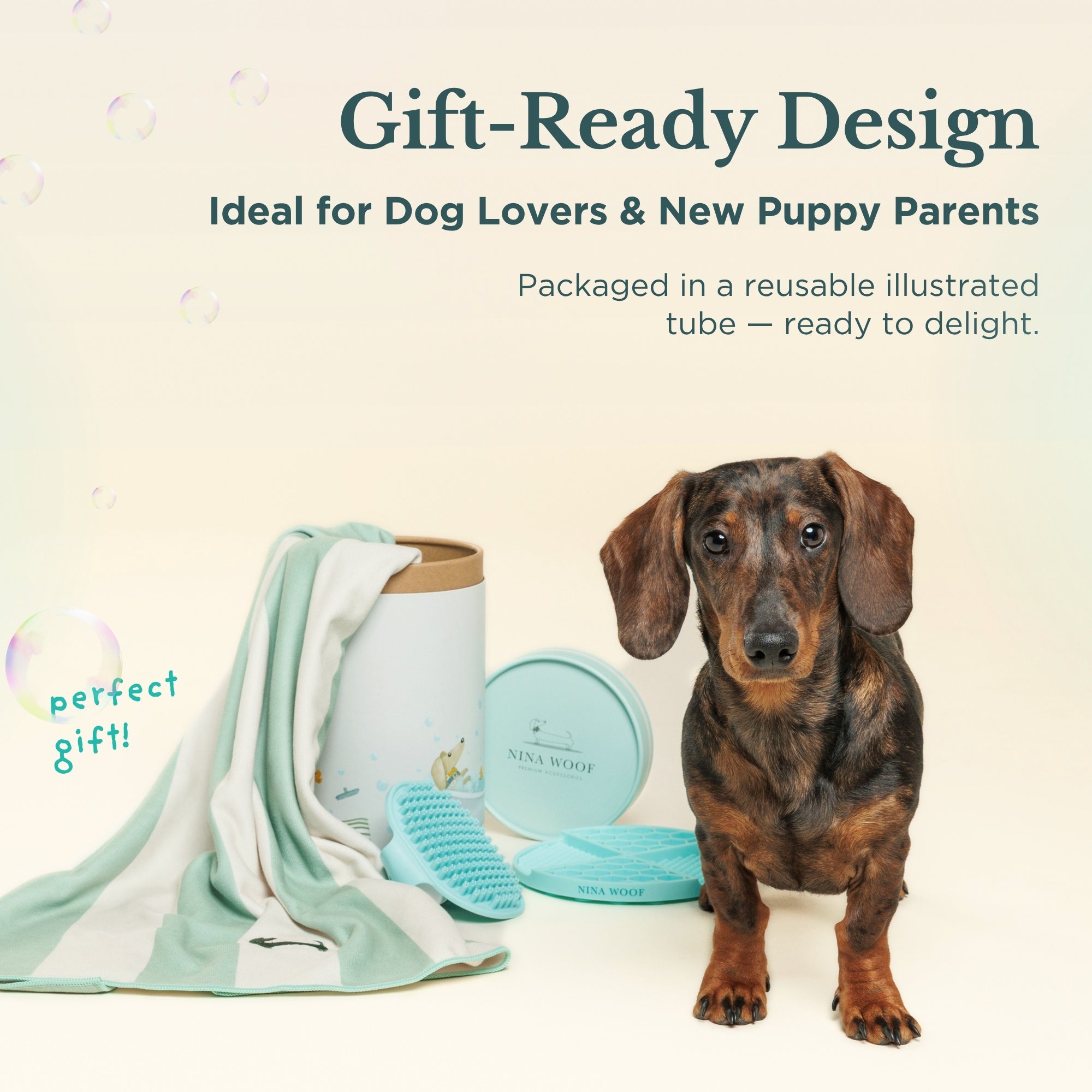 Kit de Baño para Perros 3 en 1 | Cepillo, Lick Mat y Toalla Vegana