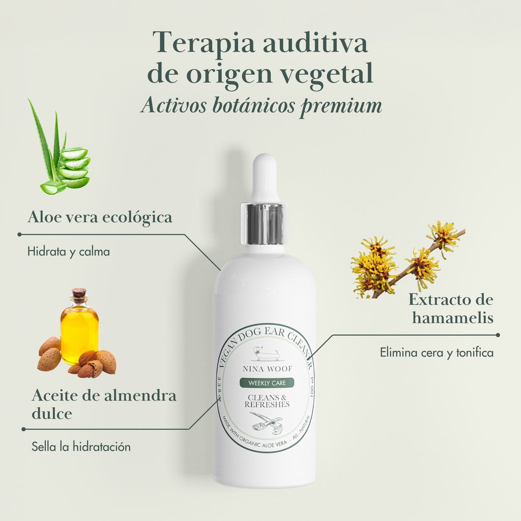 Limpiador de Oídos Vegano para Perros | Aloe Vera, Hamamelis y Almendras