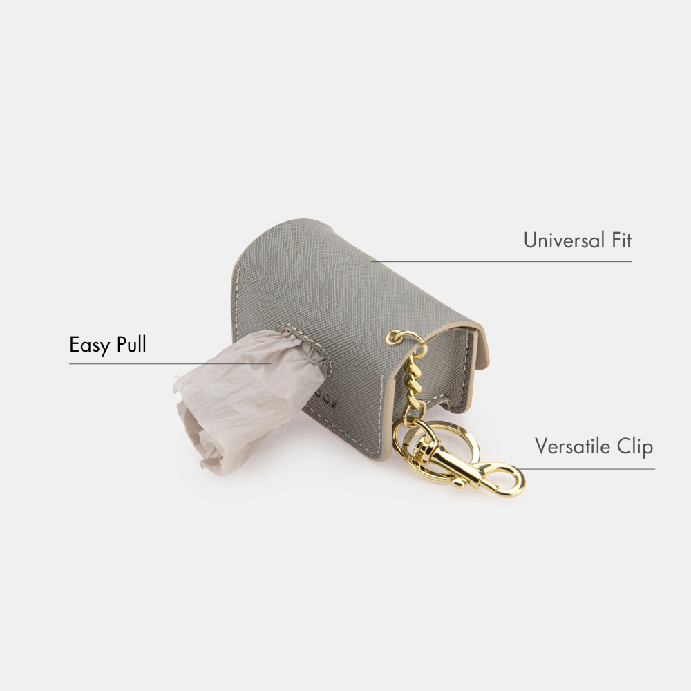 Porta Bolsas Gris de Cuero Vegano para Perros | Dispensador Elegante