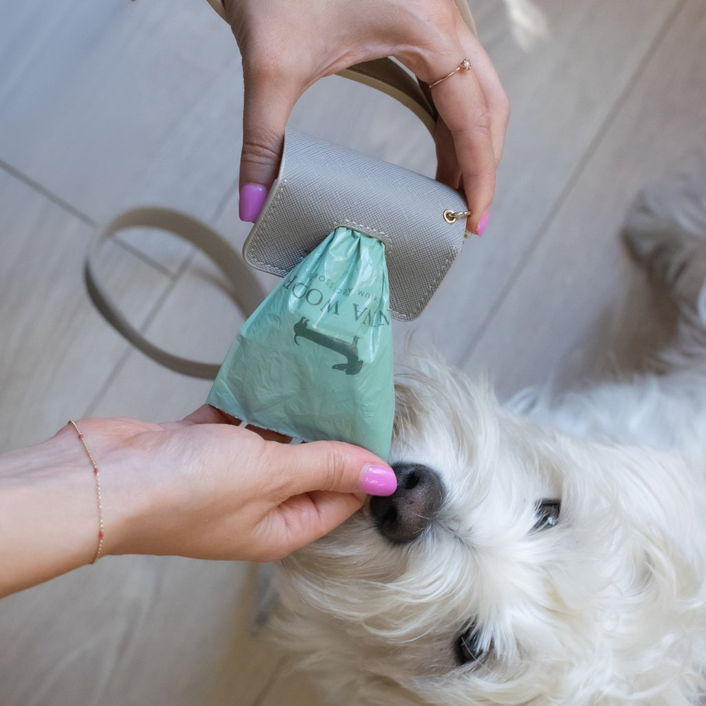 Porta Bolsas Gris de Cuero Vegano para Perros | Dispensador Elegante