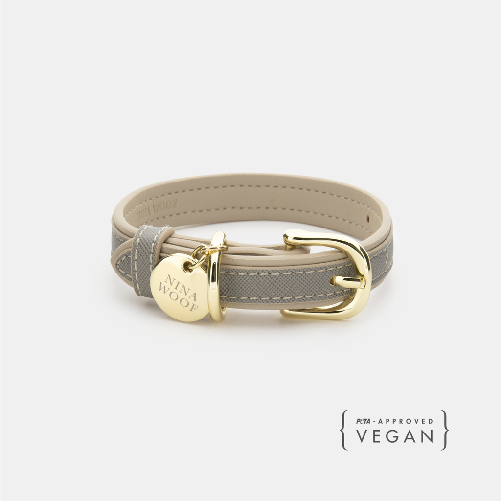 Collar Gris de Cuero Vegano para Perros | Estilo London Saffiano
