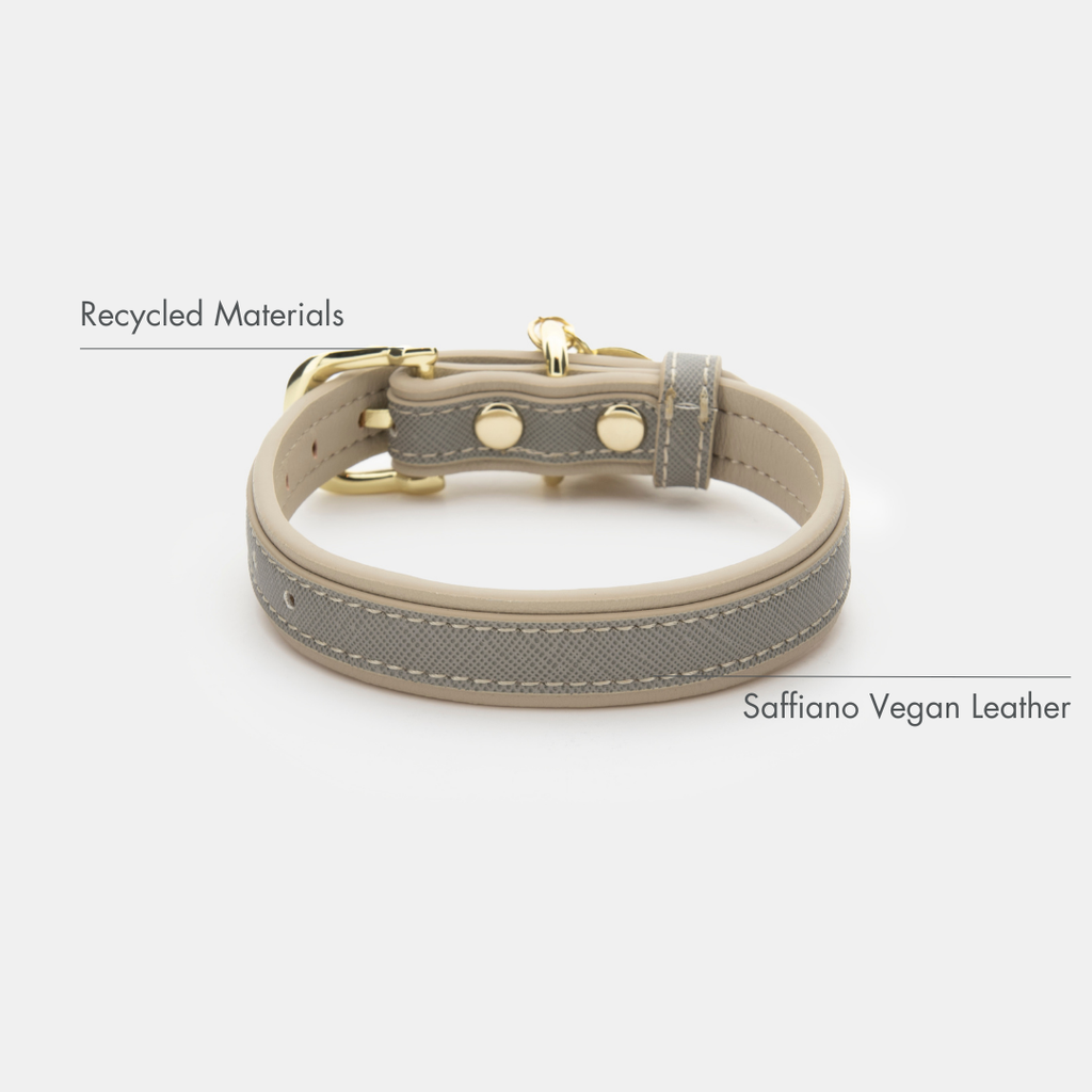 Collar Gris de Cuero Vegano para Perros | Estilo London Saffiano