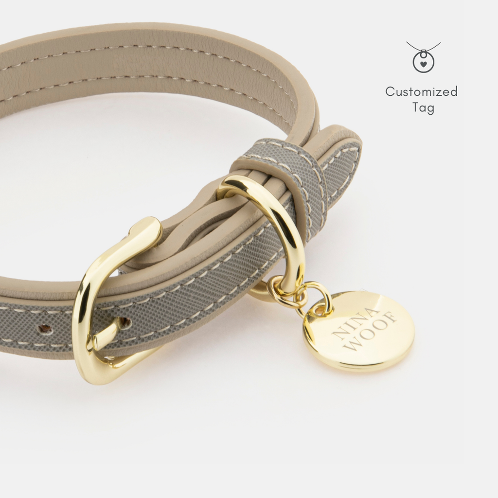 Collar Gris de Cuero Vegano para Perros | Estilo London Saffiano