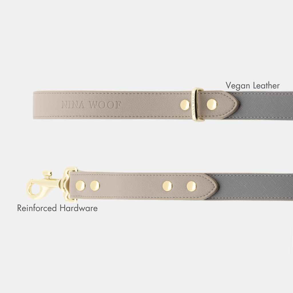 Correa Gris de Cuero Vegano Estilo Saffiano para Perros | Diseño London