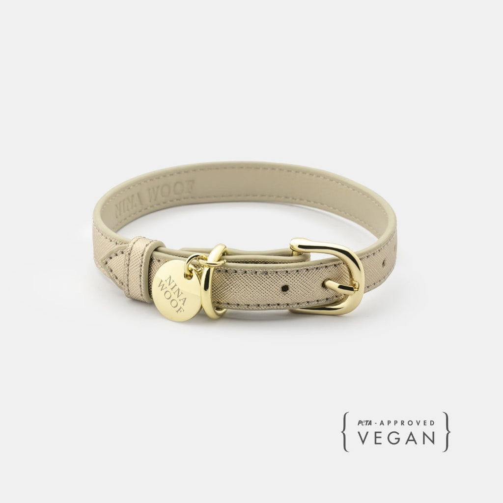 Collar Dorado de Cuero Vegano para Perros | Estilo Rio Saffiano
