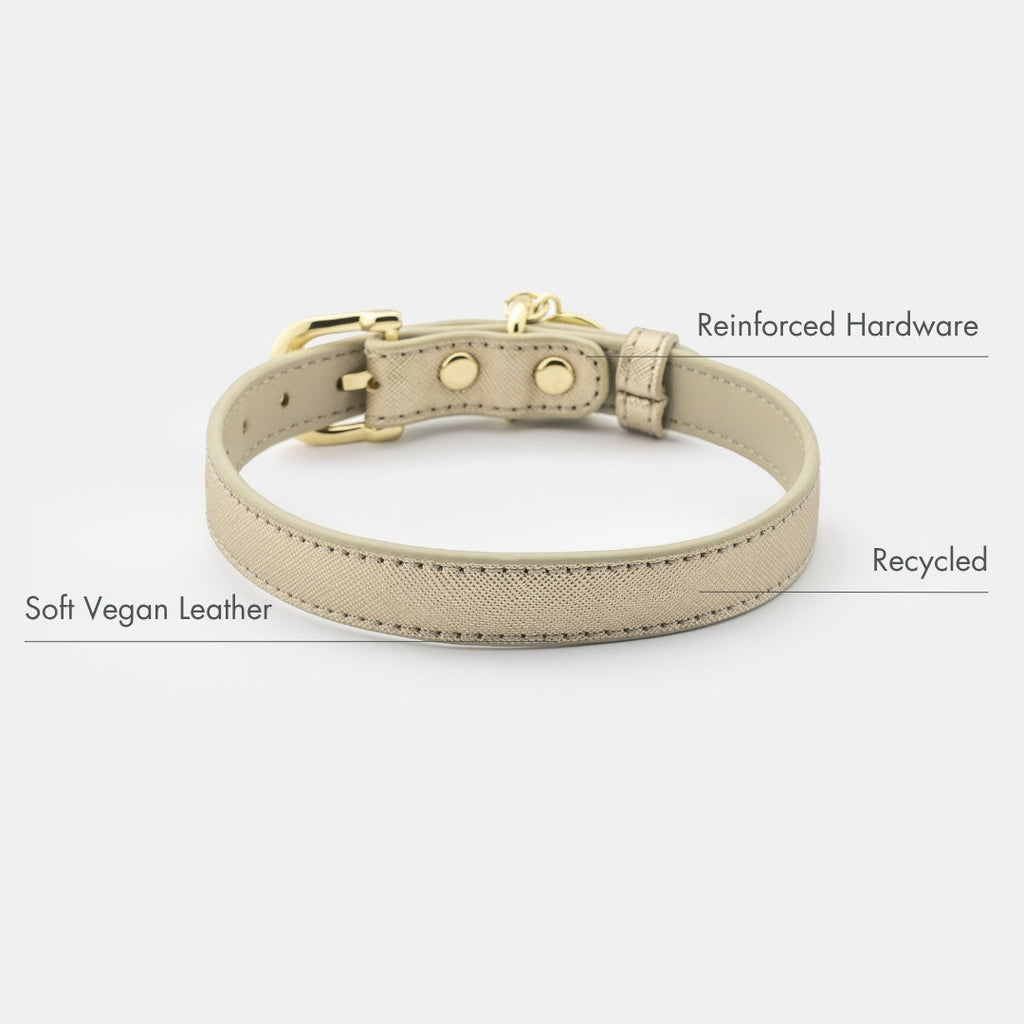 Collar Dorado de Cuero Vegano para Perros | Estilo Rio Saffiano
