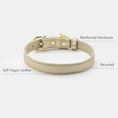 Collar Dorado de Cuero Vegano para Perros | Estilo Rio Saffiano