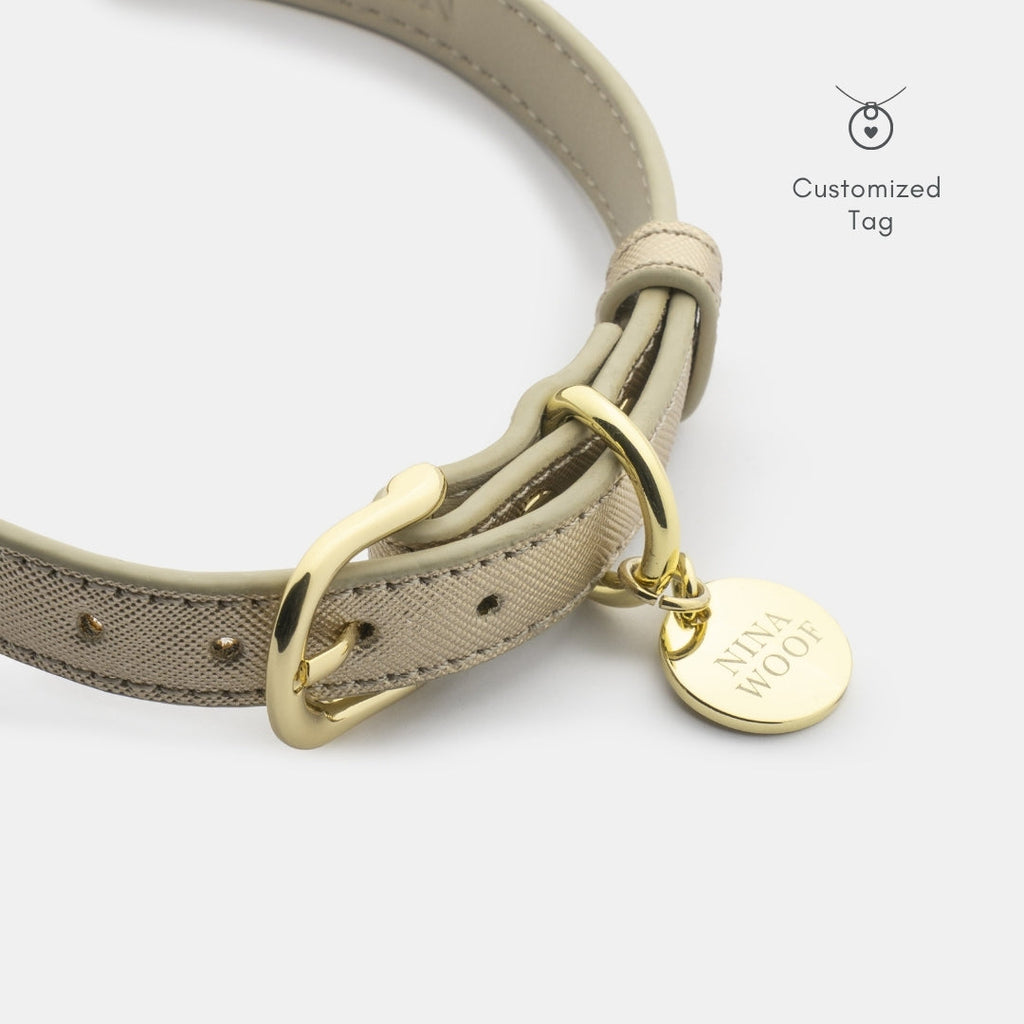 Collar Dorado de Cuero Vegano para Perros | Estilo Rio Saffiano