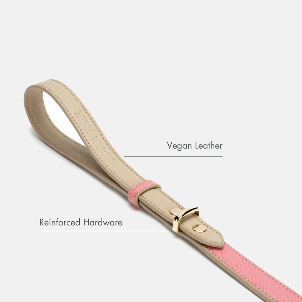 Correa Rosa de Cuero Vegano Estilo Saffiano para Perros | Diseño Rio