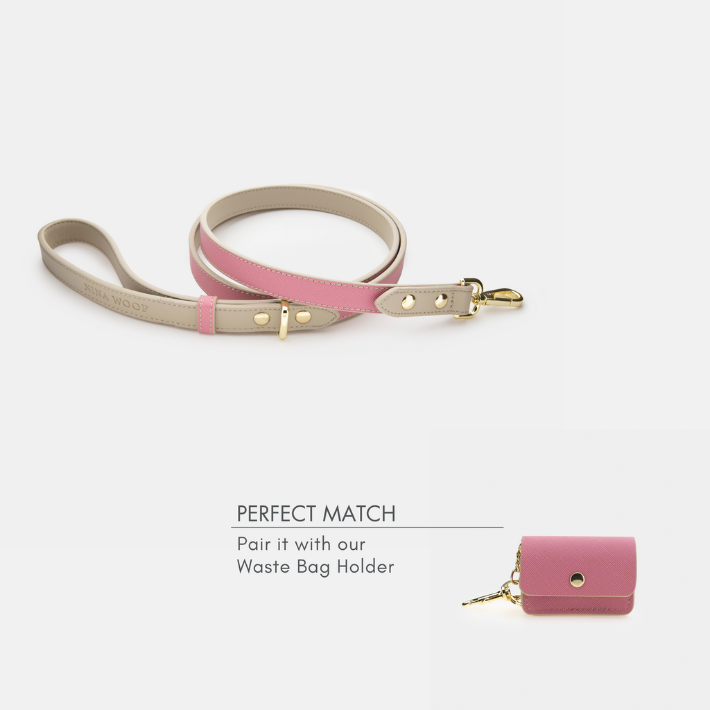Correa Rosa de Cuero Vegano Estilo Saffiano para Perros | Diseño Rio