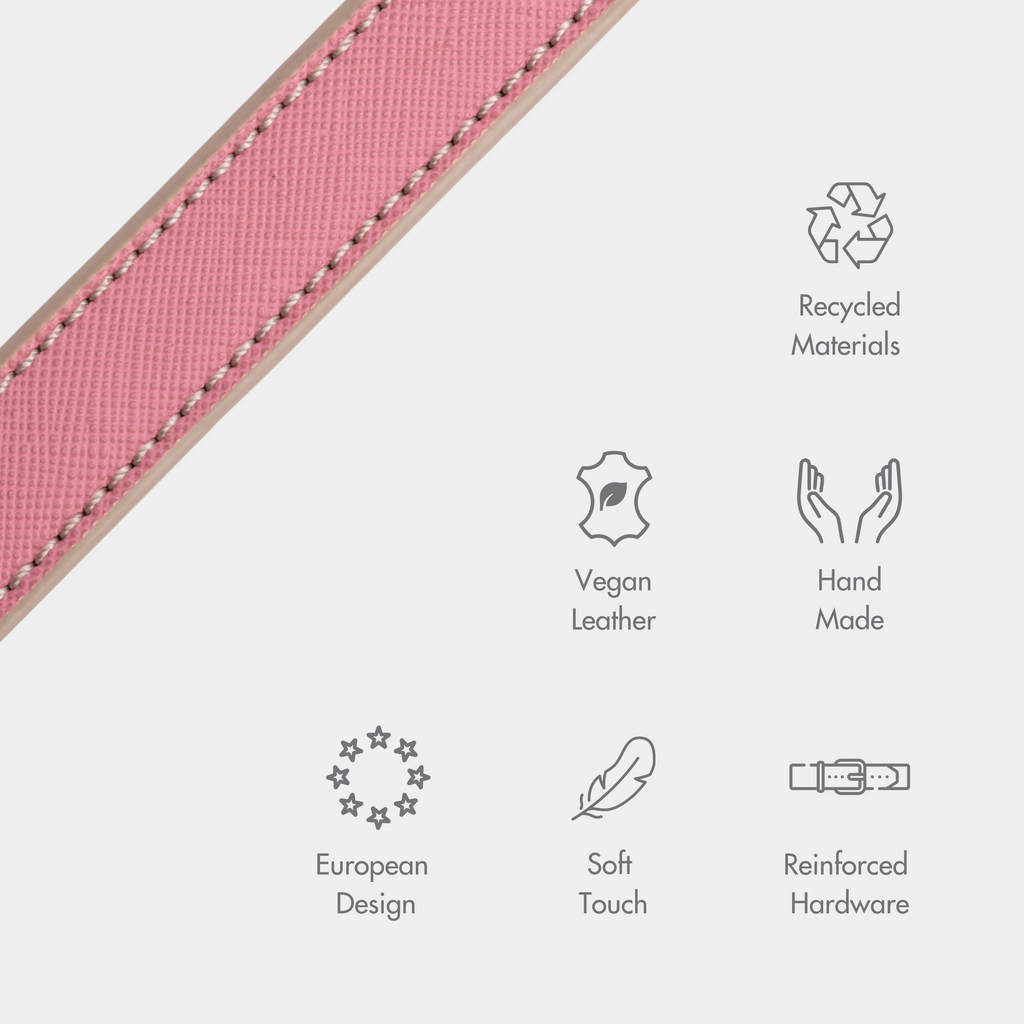 Collar Rosa de Cuero Vegano Estilo Saffiano para Perros | Diseño Rio