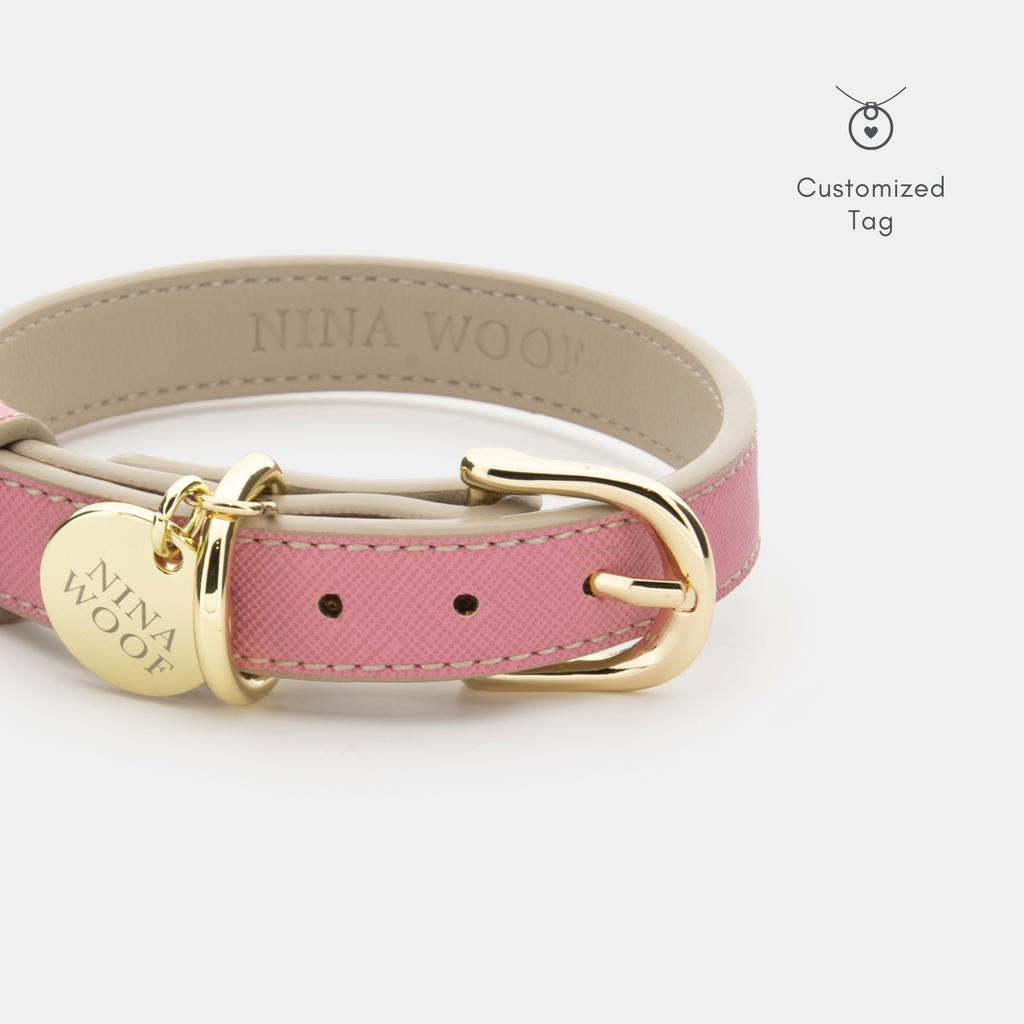 Collar Rosa de Cuero Vegano Estilo Saffiano para Perros | Diseño Rio