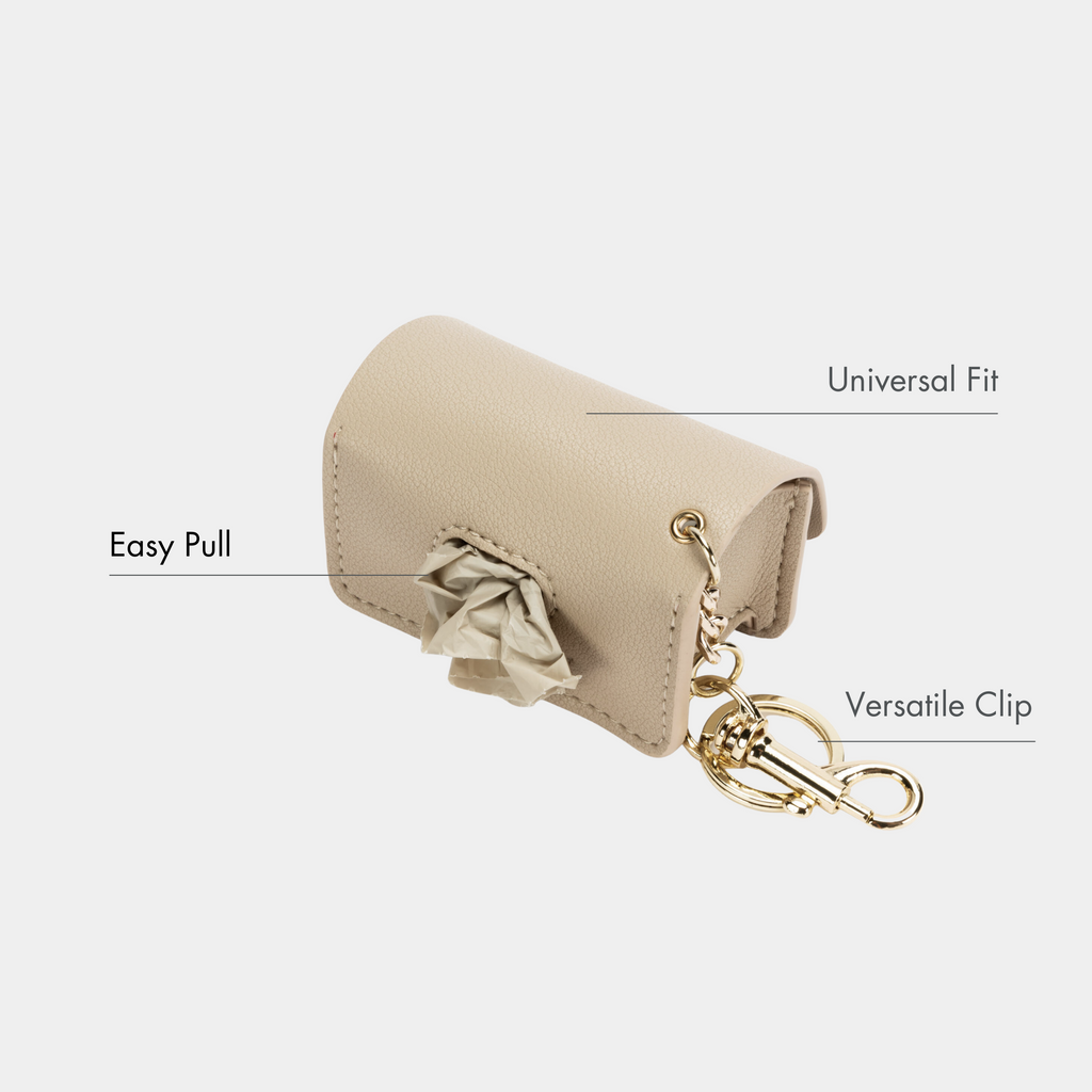 Porta Bolsas Beige de Cuero Vegano para Perros | Dispensador Elegante