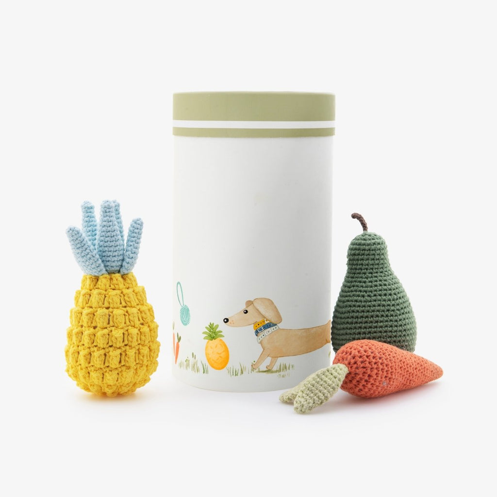 Pack 3 Juguetes Orgánicos para Perros | Zanahoria, Pera y Piña de Algodón