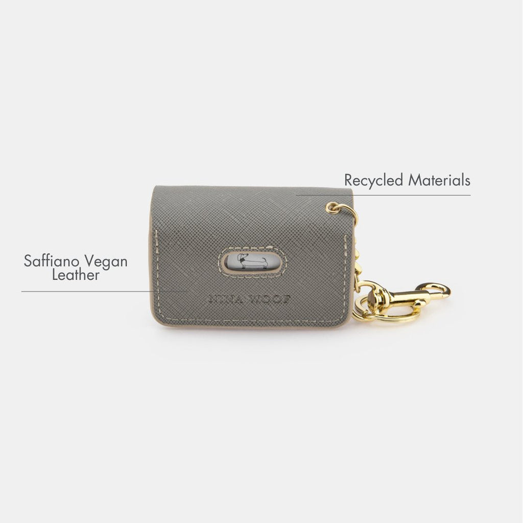 Porta Bolsas Gris de Cuero Vegano para Perros | Dispensador Elegante